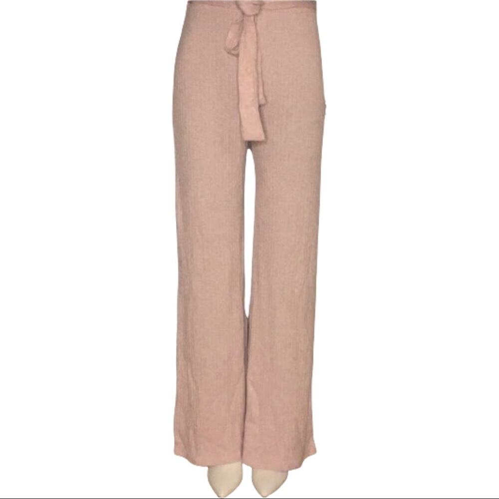 Fashion Nova Dusty Pink Belted Knit Wide Leg Trouser